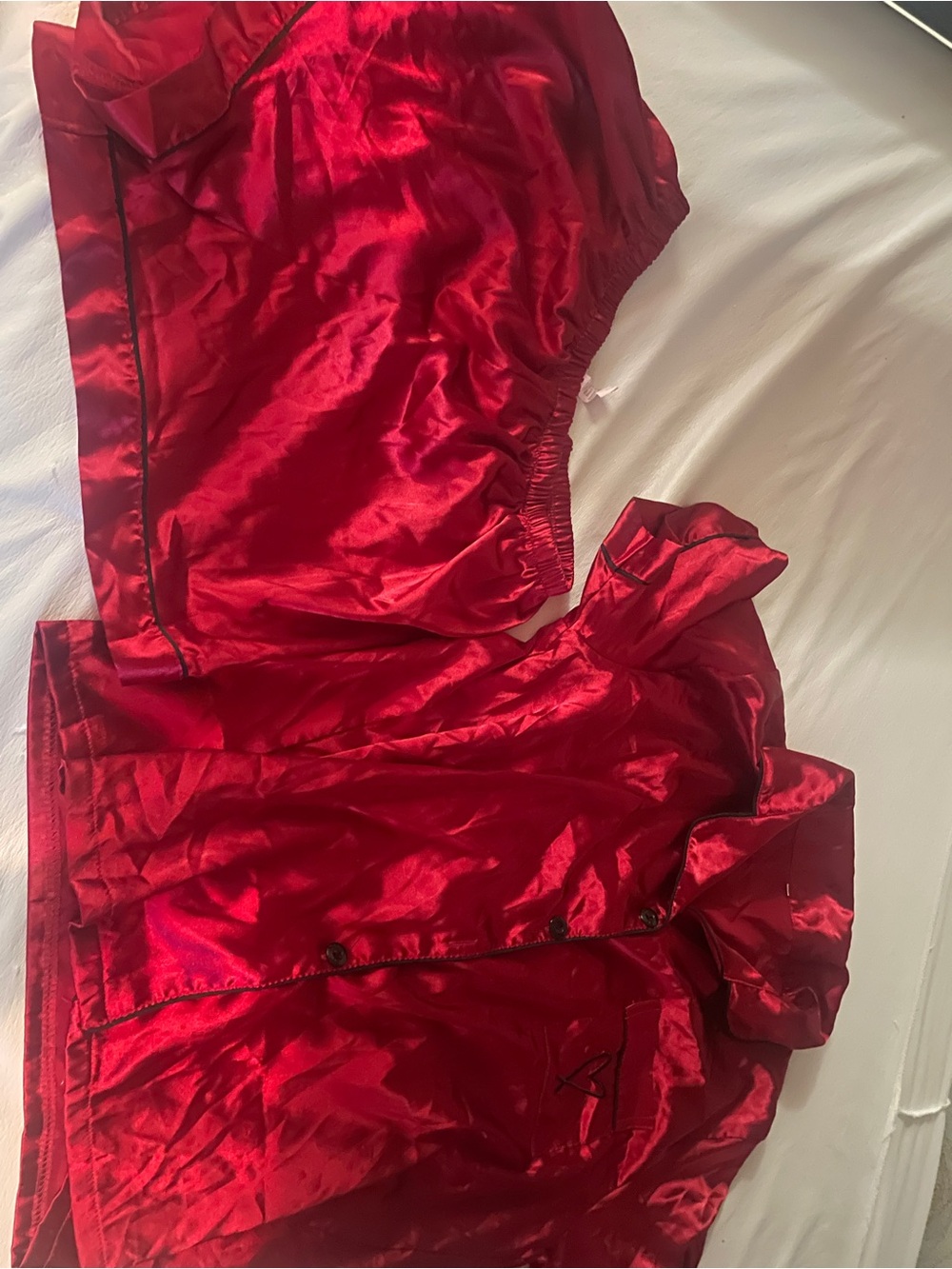 Red Satin Button-Up Sleep Set